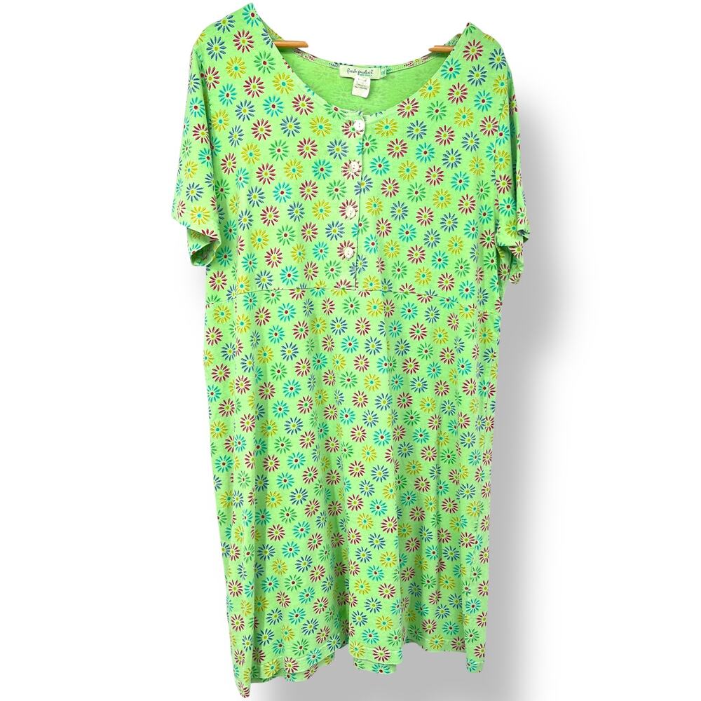 VTG Fresh Produce Floral Midi Green Cotton Dress Women's 1L Made in the USA
